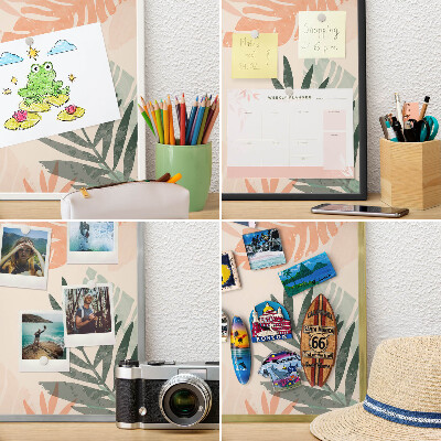 Tablă magnetică pentru colecția de magneți cadru argintiu Frunze tropicale