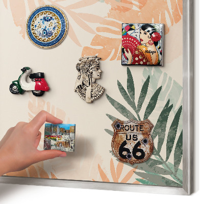 Tablă magnetică pentru colecția de magneți cadru argintiu Frunze tropicale