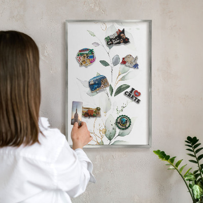 Tablă magnetică pentru colecția de magneți cadru argintiu Eleganță botanică