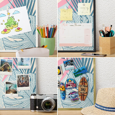 Panou magnetic înrămat pentru magneți de culoare argintie Abstracție tropicală