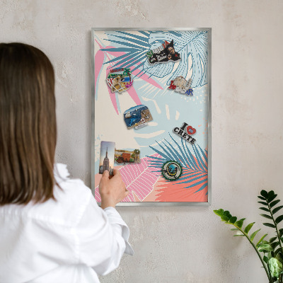 Panou magnetic înrămat pentru magneți de culoare argintie Abstracție tropicală