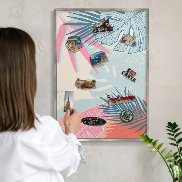 Panou magnetic înrămat pentru magneți de culoare argintie Abstracție tropicală