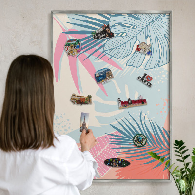 Panou magnetic înrămat pentru magneți de culoare argintie Abstracție tropicală
