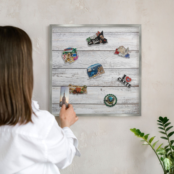 Panou magnetic înrămat pentru magneți de culoare argintie Lemn rustic