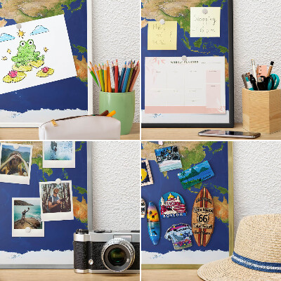 Tablă magnetică pentru colecția de magneți cadru argintiu Cartografierea globului
