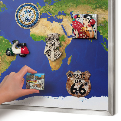 Tablă magnetică pentru colecția de magneți cadru argintiu Cartografierea globului