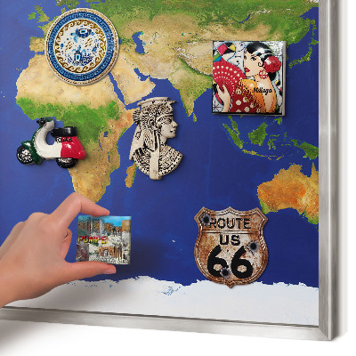 Tablă magnetică pentru colecția de magneți cadru argintiu Cartografierea globului