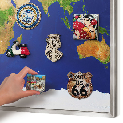 Tablă magnetică pentru colecția de magneți cadru argintiu Cartografierea globului