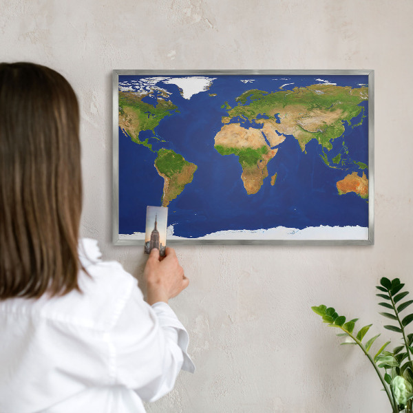 Tablă magnetică pentru colecția de magneți cadru argintiu Cartografierea globului