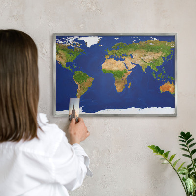 Tablă magnetică pentru colecția de magneți cadru argintiu Cartografierea globului