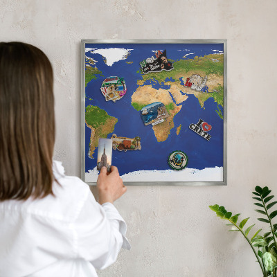 Tablă magnetică pentru colecția de magneți cadru argintiu Cartografierea globului