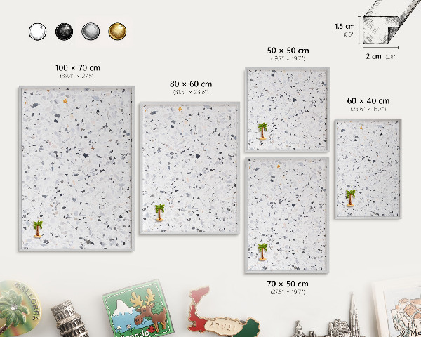 Tablă magnetică pentru colecția de magneți cadru argintiu Stilul Terrazzo