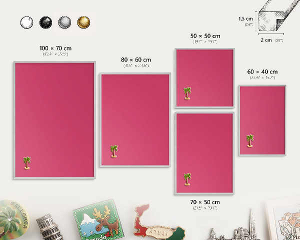 Tablă magnetică pentru colecția de magneți cadru argintiu Roz energetic