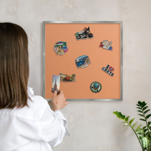 Tablă magnetică pentru colecția de magneți cadru argintiu Portocaliu pastel