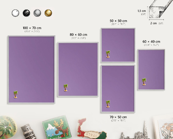 Tablă magnetică pentru colecția de magneți cadru argintiu Violet