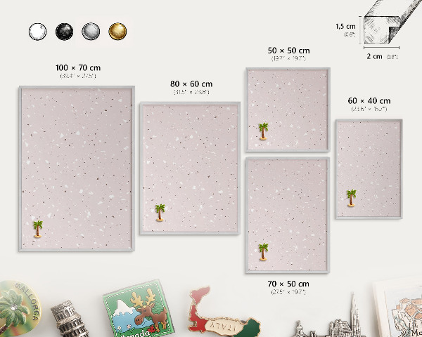 Panou magnetic înrămat pentru magneți de culoare argintie Terrazzo modern