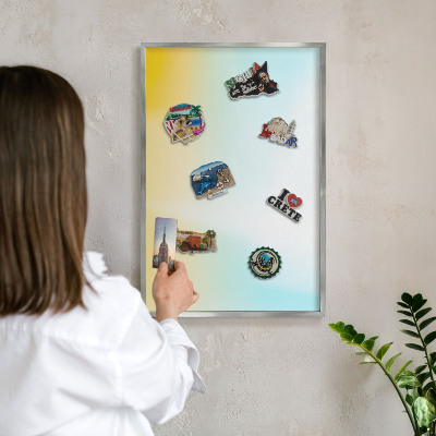 Panou magnetic înrămat pentru magneți de culoare argintie Relaxare pastelată