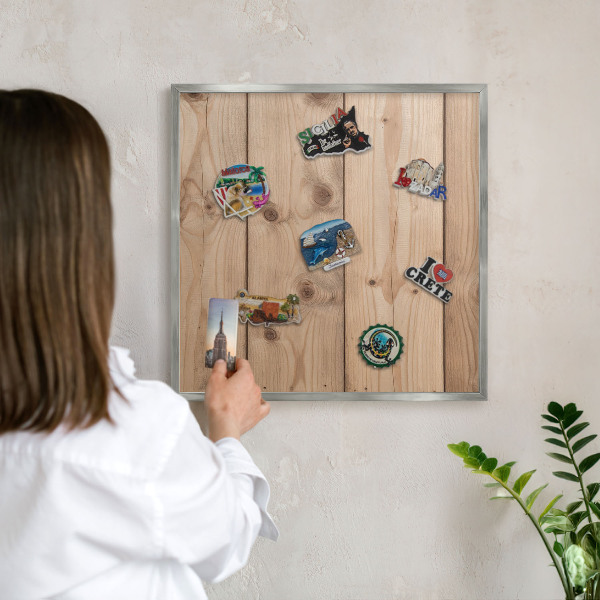 Panou magnetic înrămat pentru magneți de culoare argintie Textură de lemn