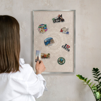 Tablă magnetică pentru colecția de magneți cadru argintiu Mandala decorativă