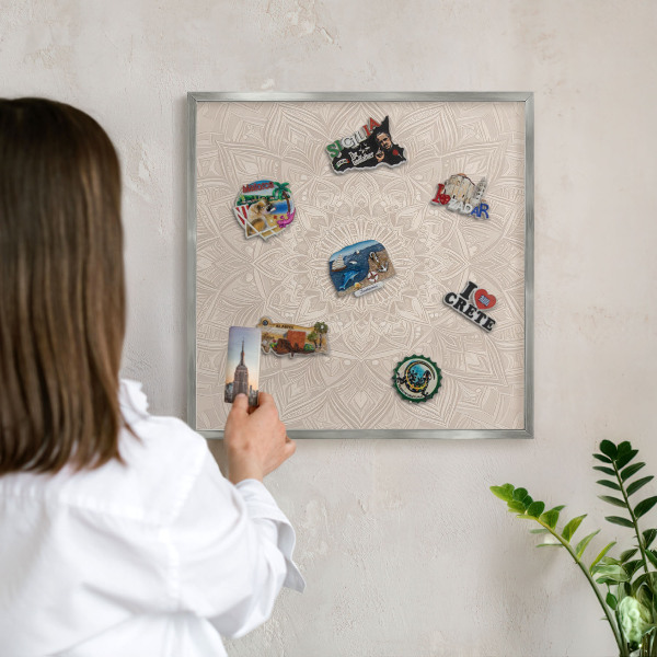 Tablă magnetică pentru colecția de magneți cadru argintiu Mandala decorativă