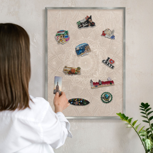 Tablă magnetică pentru colecția de magneți cadru argintiu Mandala decorativă