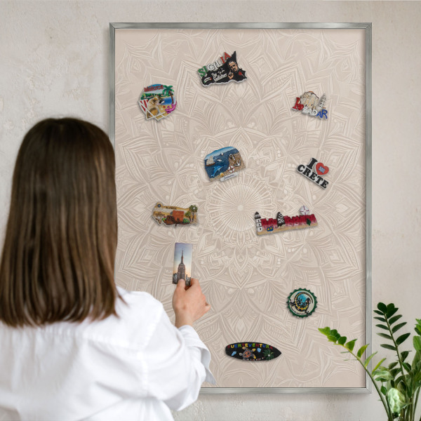Tablă magnetică pentru colecția de magneți cadru argintiu Mandala decorativă