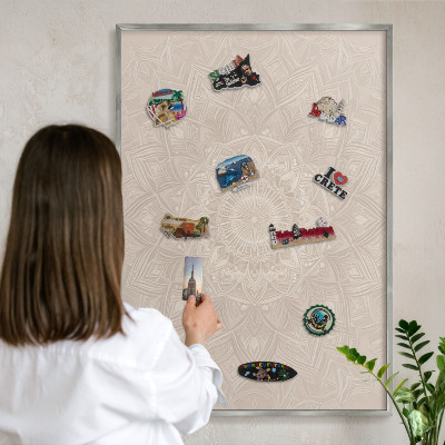 Tablă magnetică pentru colecția de magneți cadru argintiu Mandala decorativă