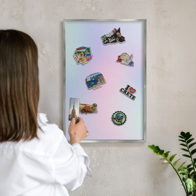 Tablă magnetică pentru colecția de magneți cadru argintiu Gradient pastel