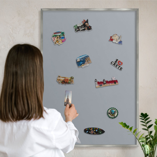 Tablă magnetică pentru colecția de magneți cadru argintiu Gri delicat