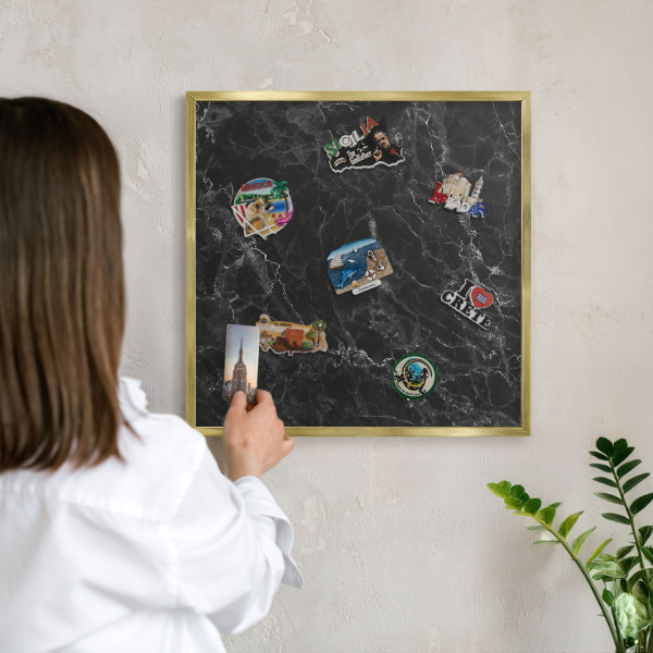 Tablă magnetică pentru magneți din vacanță cadru auriu Marmură neagră