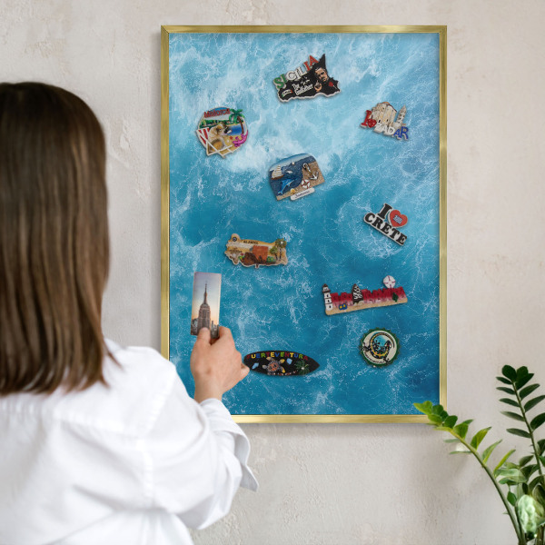 Tablă magnetică pentru magneți din vacanță cadru auriu Valurile oceanului