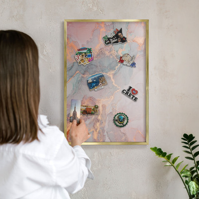 Tablă magnetică pentru magneți din vacanță cadru auriu Abstracție colorată