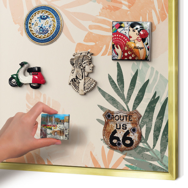Tablă magnetică pentru magneți din vacanță cadru auriu Frunze tropicale