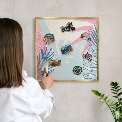Tablă magnetică de perete în cadru auriu Abstracție tropicală