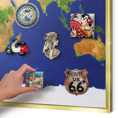 Tablă magnetică pentru magneți din vacanță cadru auriu Cartografierea globului