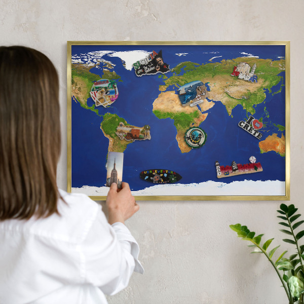 Tablă magnetică pentru magneți din vacanță cadru auriu Cartografierea globului