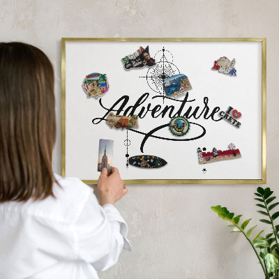Tablă magnetică de perete în cadru auriu Aventură tipografică
