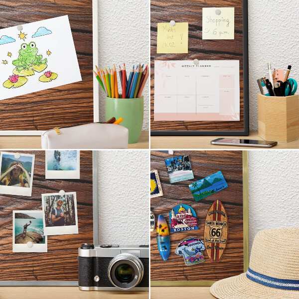 Tablă magnetică pentru magneți din vacanță cadru auriu Textură lemn