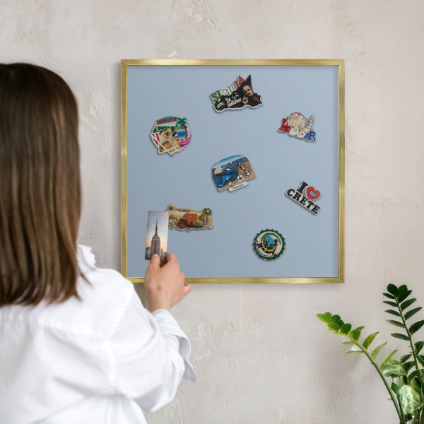 Tablă magnetică pentru magneți din vacanță cadru auriu Albastru pastel