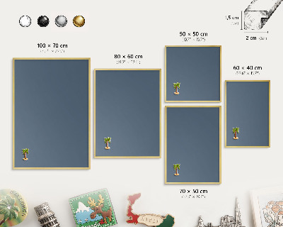 Tablă magnetică de perete în cadru auriu Albastru marin pastel