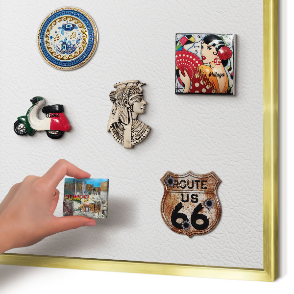 Tablă magnetică de perete în cadru auriu Textură albă