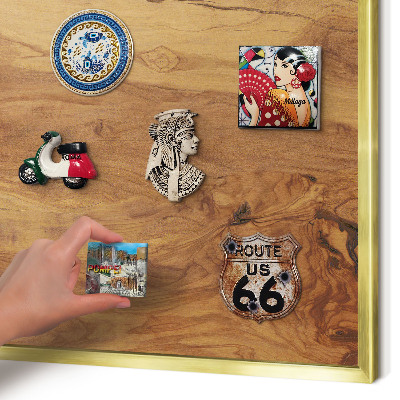 Tablă magnetică de perete în cadru auriu Lemn natural