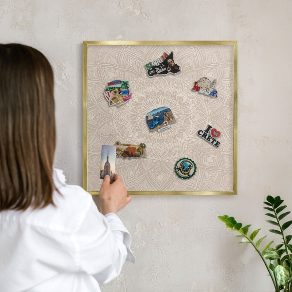 Tablă magnetică pentru magneți din vacanță cadru auriu Mandala decorativă