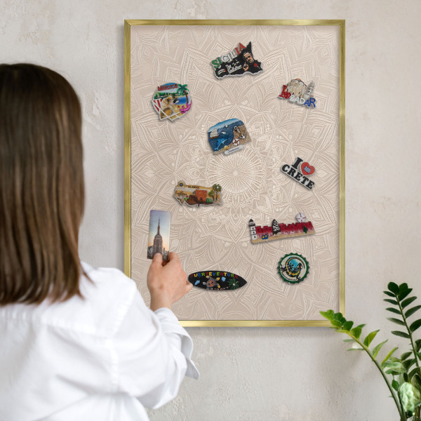 Tablă magnetică pentru magneți din vacanță cadru auriu Mandala decorativă