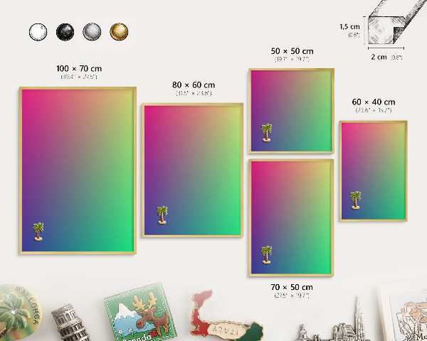 Tablă magnetică de perete în cadru auriu Gradient colorat