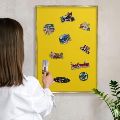 Tablă magnetică pentru magneți din vacanță cadru auriu Galben intens