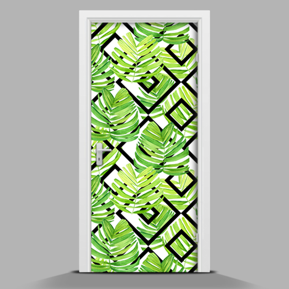 Autocolant uşă Frunze pe un fundal geometrică