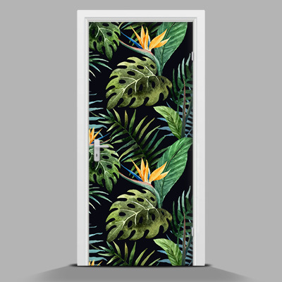 Autocolant pentru uși frunze de palmier pe un fundal întunecat