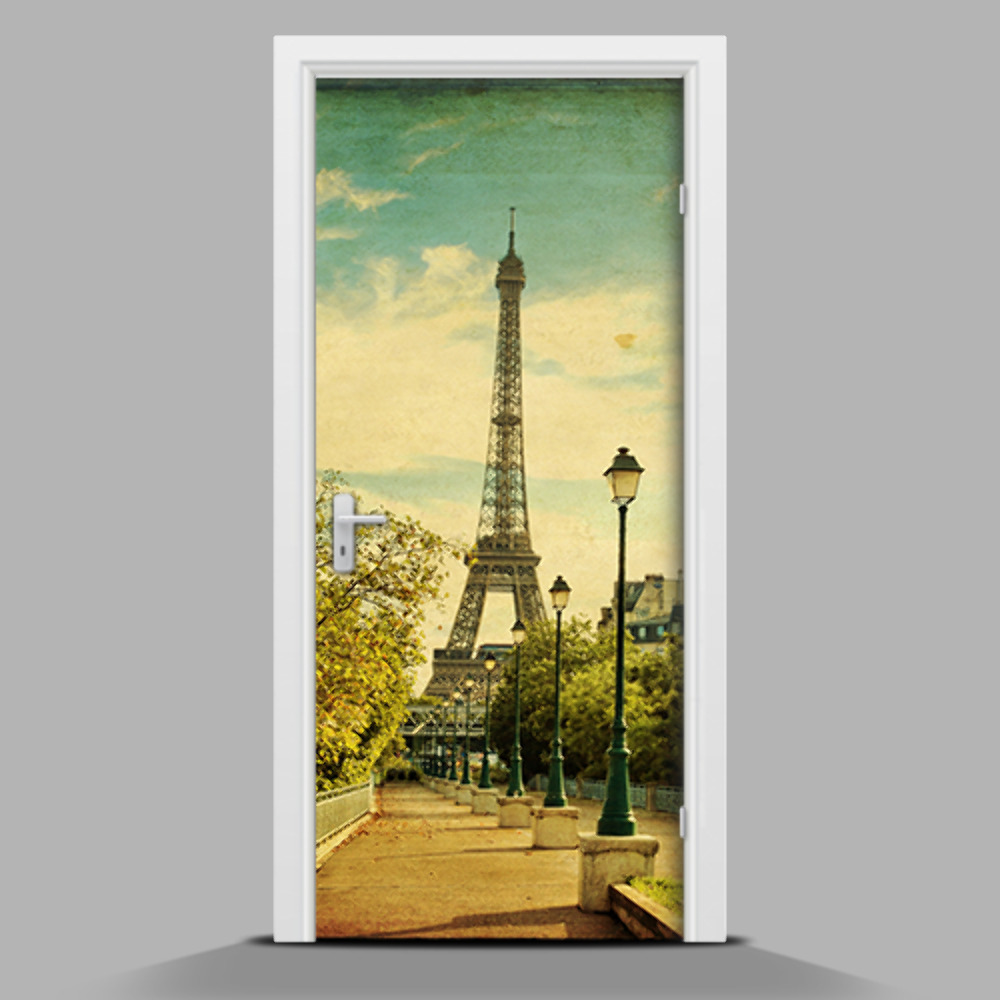 Autocolant de uşă Turnul Eiffel retro