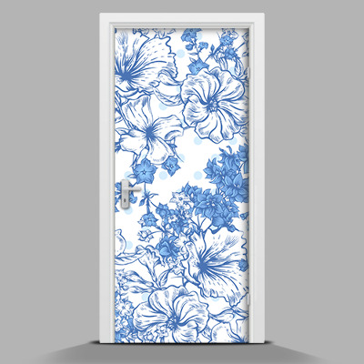 Autocolant de uși flori pictate în kolrze albastru